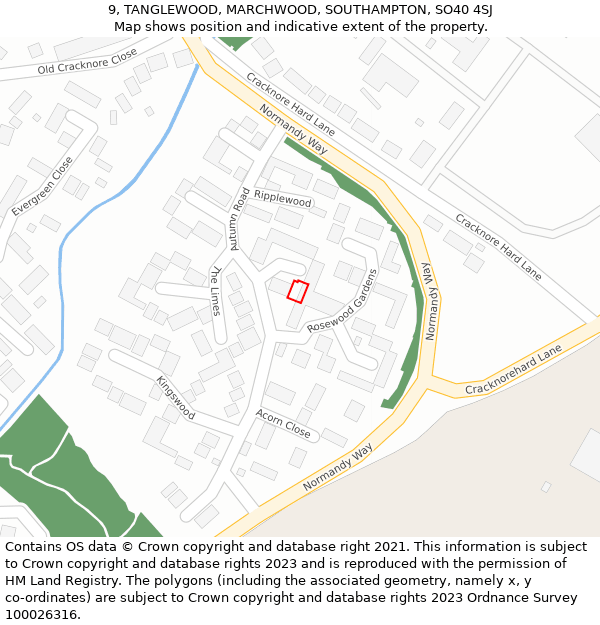 9, TANGLEWOOD, MARCHWOOD, SOUTHAMPTON, SO40 4SJ: Location map and indicative extent of plot