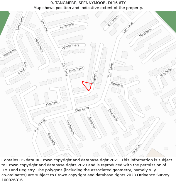 9, TANGMERE, SPENNYMOOR, DL16 6TY: Location map and indicative extent of plot