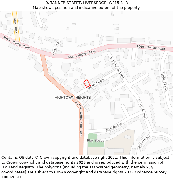 9, TANNER STREET, LIVERSEDGE, WF15 8HB: Location map and indicative extent of plot