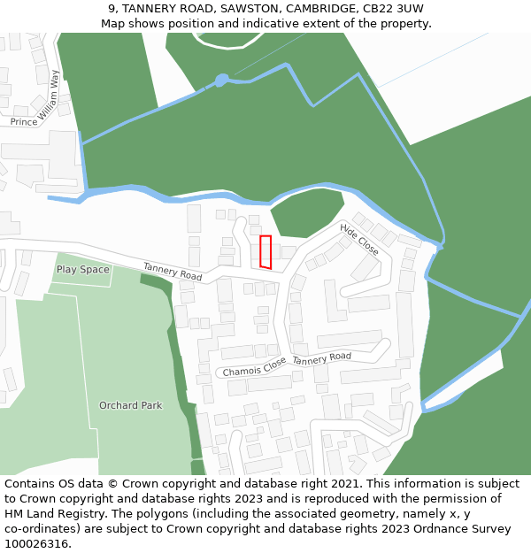 9, TANNERY ROAD, SAWSTON, CAMBRIDGE, CB22 3UW: Location map and indicative extent of plot