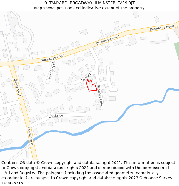 9, TANYARD, BROADWAY, ILMINSTER, TA19 9JT: Location map and indicative extent of plot