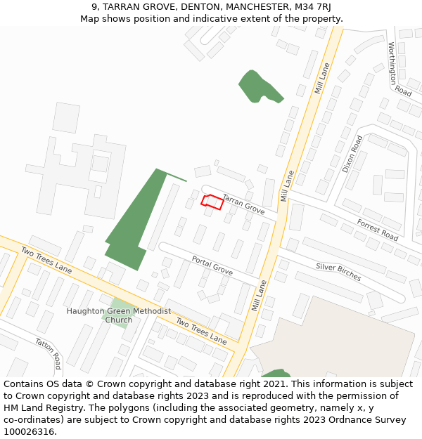 9, TARRAN GROVE, DENTON, MANCHESTER, M34 7RJ: Location map and indicative extent of plot