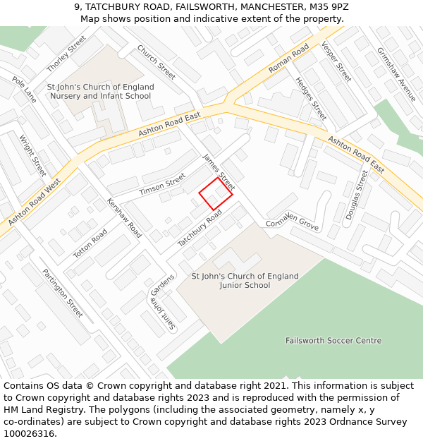 9, TATCHBURY ROAD, FAILSWORTH, MANCHESTER, M35 9PZ: Location map and indicative extent of plot