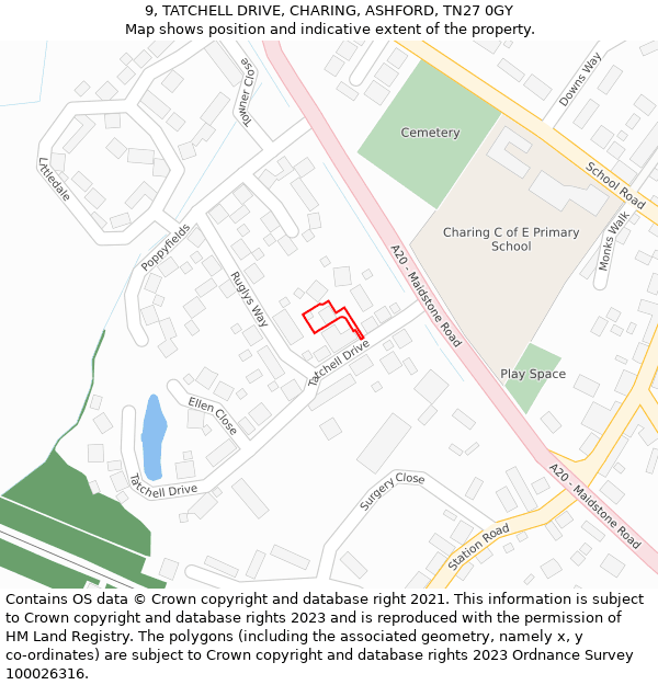 9, TATCHELL DRIVE, CHARING, ASHFORD, TN27 0GY: Location map and indicative extent of plot