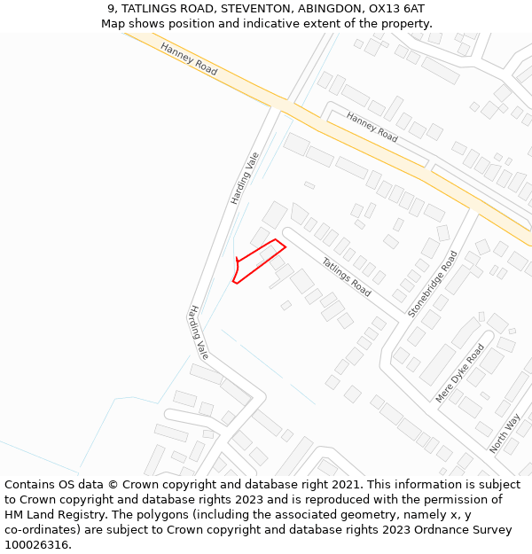 9, TATLINGS ROAD, STEVENTON, ABINGDON, OX13 6AT: Location map and indicative extent of plot