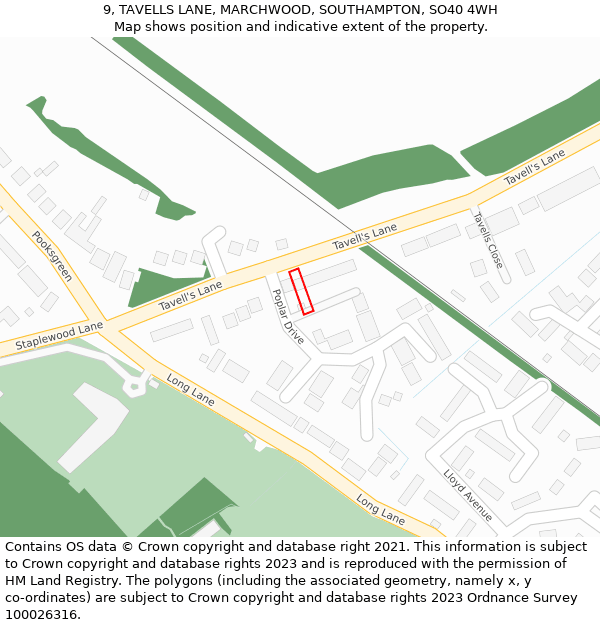 9, TAVELLS LANE, MARCHWOOD, SOUTHAMPTON, SO40 4WH: Location map and indicative extent of plot