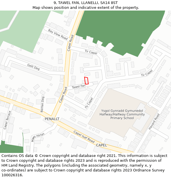 9, TAWEL FAN, LLANELLI, SA14 8ST: Location map and indicative extent of plot