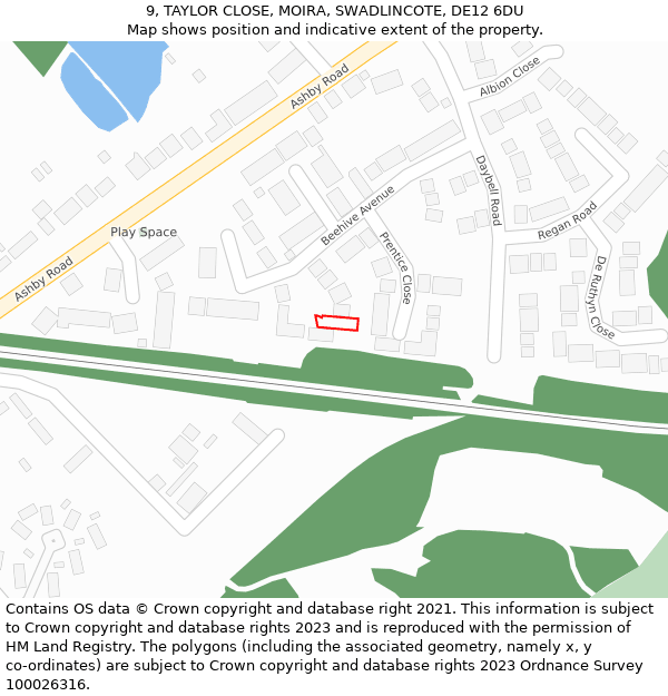 9, TAYLOR CLOSE, MOIRA, SWADLINCOTE, DE12 6DU: Location map and indicative extent of plot