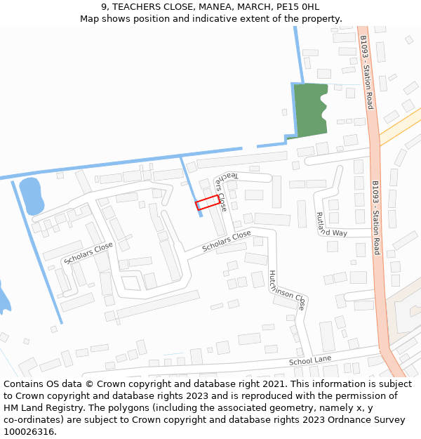 9, TEACHERS CLOSE, MANEA, MARCH, PE15 0HL: Location map and indicative extent of plot