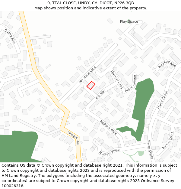 9, TEAL CLOSE, UNDY, CALDICOT, NP26 3QB: Location map and indicative extent of plot