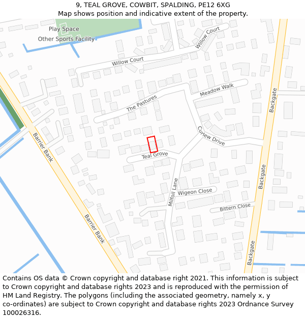 9, TEAL GROVE, COWBIT, SPALDING, PE12 6XG: Location map and indicative extent of plot