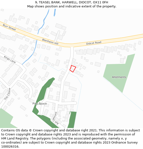 9, TEASEL BANK, HARWELL, DIDCOT, OX11 0FH: Location map and indicative extent of plot