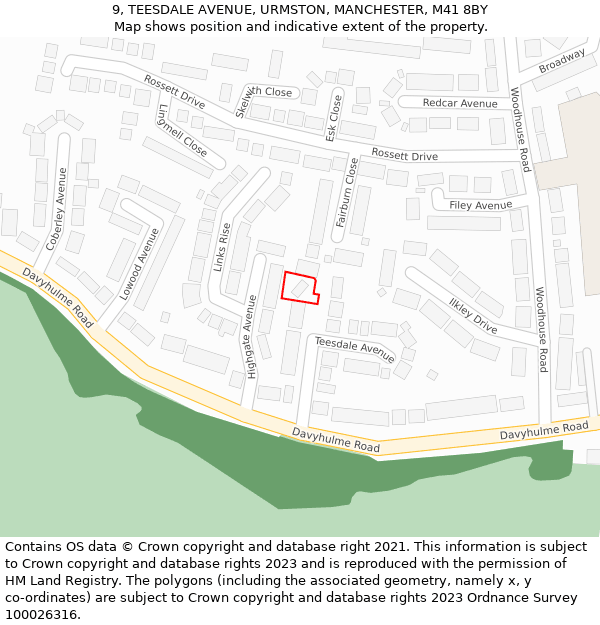 9, TEESDALE AVENUE, URMSTON, MANCHESTER, M41 8BY: Location map and indicative extent of plot