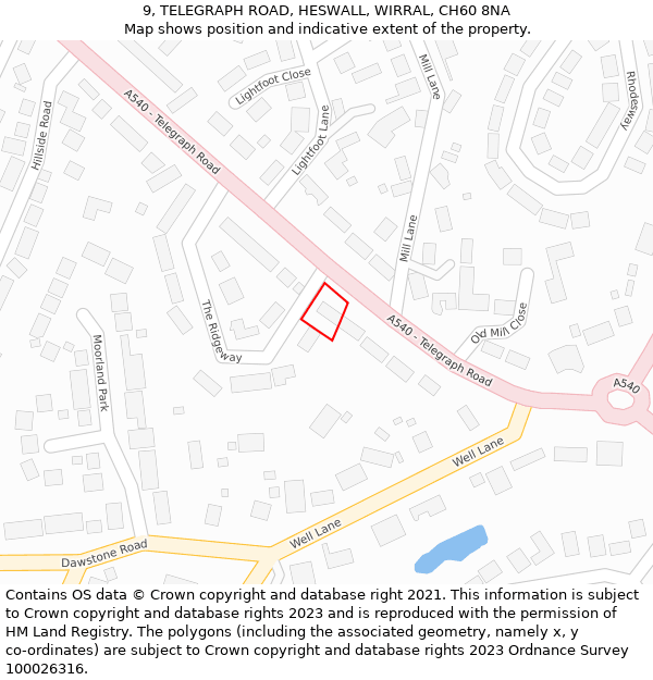 9, TELEGRAPH ROAD, HESWALL, WIRRAL, CH60 8NA: Location map and indicative extent of plot