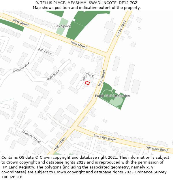 9, TELLIS PLACE, MEASHAM, SWADLINCOTE, DE12 7GZ: Location map and indicative extent of plot