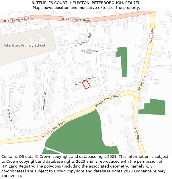 9, TEMPLES COURT, HELPSTON, PETERBOROUGH, PE6 7EU: Location map and indicative extent of plot