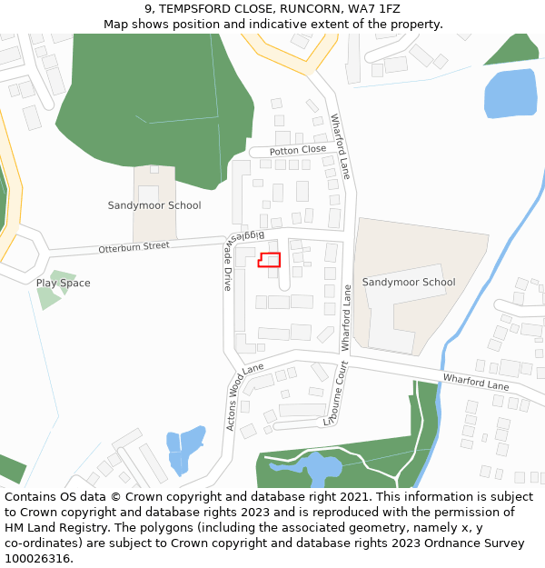 9, TEMPSFORD CLOSE, RUNCORN, WA7 1FZ: Location map and indicative extent of plot