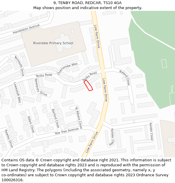 9, TENBY ROAD, REDCAR, TS10 4GA: Location map and indicative extent of plot