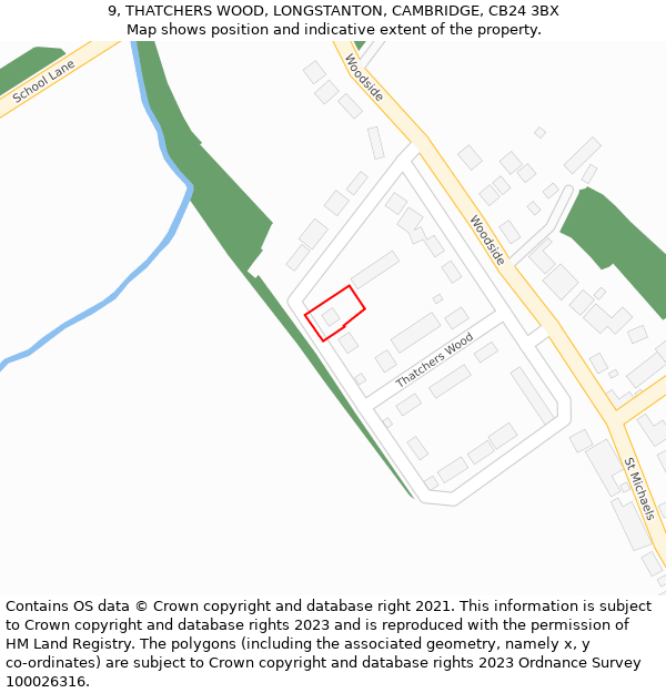 9, THATCHERS WOOD, LONGSTANTON, CAMBRIDGE, CB24 3BX: Location map and indicative extent of plot