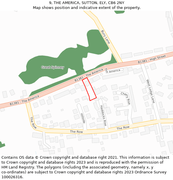 9, THE AMERICA, SUTTON, ELY, CB6 2NY: Location map and indicative extent of plot