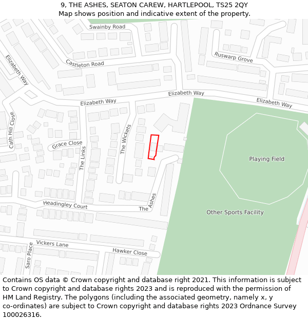 9, THE ASHES, SEATON CAREW, HARTLEPOOL, TS25 2QY: Location map and indicative extent of plot