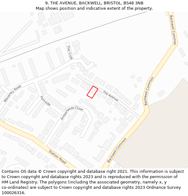 9, THE AVENUE, BACKWELL, BRISTOL, BS48 3NB: Location map and indicative extent of plot