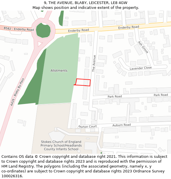 9, THE AVENUE, BLABY, LEICESTER, LE8 4GW: Location map and indicative extent of plot