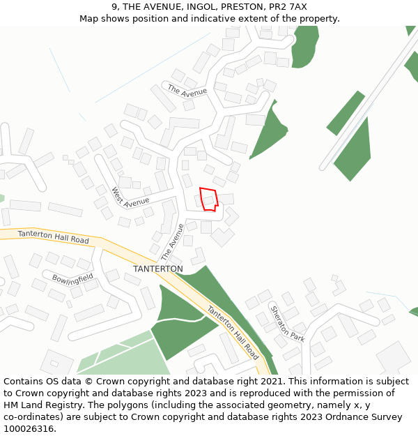 9, THE AVENUE, INGOL, PRESTON, PR2 7AX: Location map and indicative extent of plot