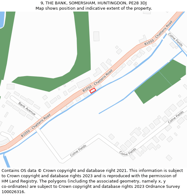 9, THE BANK, SOMERSHAM, HUNTINGDON, PE28 3DJ: Location map and indicative extent of plot