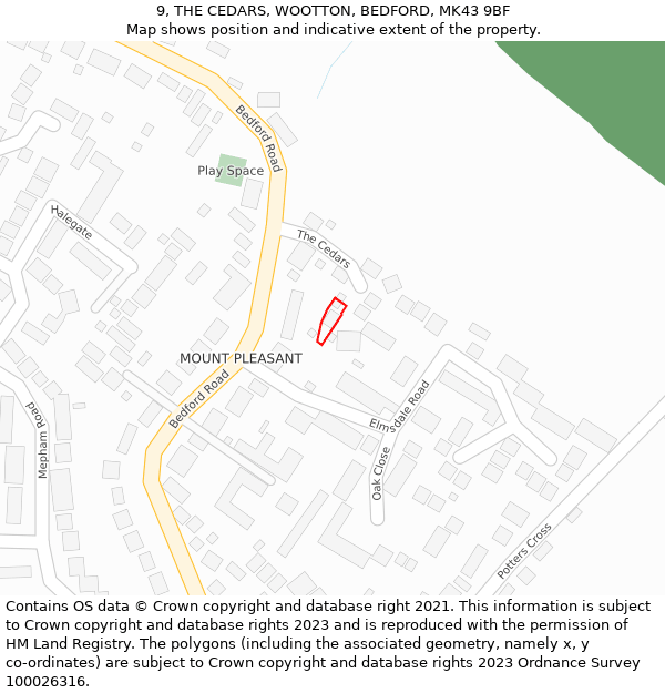 9, THE CEDARS, WOOTTON, BEDFORD, MK43 9BF: Location map and indicative extent of plot