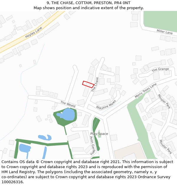 9, THE CHASE, COTTAM, PRESTON, PR4 0NT: Location map and indicative extent of plot