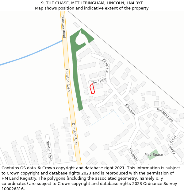 9, THE CHASE, METHERINGHAM, LINCOLN, LN4 3YT: Location map and indicative extent of plot