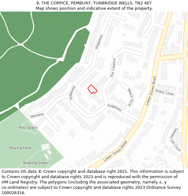 9, THE COPPICE, PEMBURY, TUNBRIDGE WELLS, TN2 4EY: Location map and indicative extent of plot