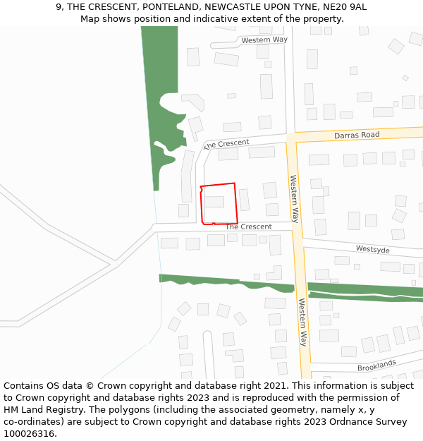 9, THE CRESCENT, PONTELAND, NEWCASTLE UPON TYNE, NE20 9AL: Location map and indicative extent of plot