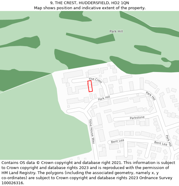 9, THE CREST, HUDDERSFIELD, HD2 1QN: Location map and indicative extent of plot