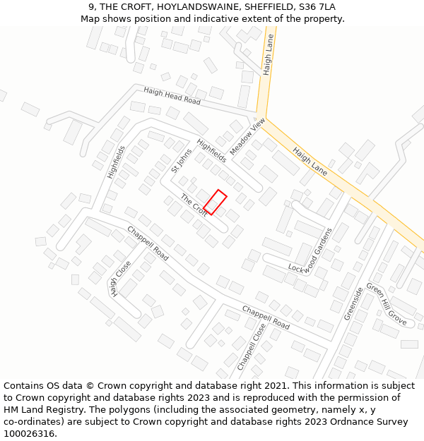 9, THE CROFT, HOYLANDSWAINE, SHEFFIELD, S36 7LA: Location map and indicative extent of plot