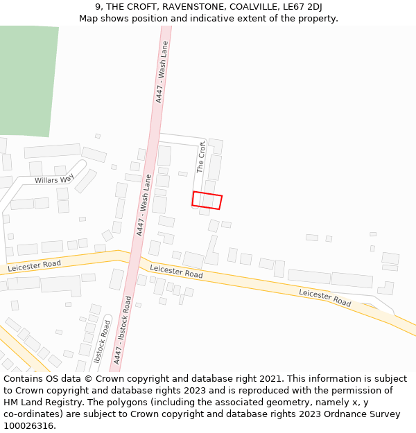 9, THE CROFT, RAVENSTONE, COALVILLE, LE67 2DJ: Location map and indicative extent of plot