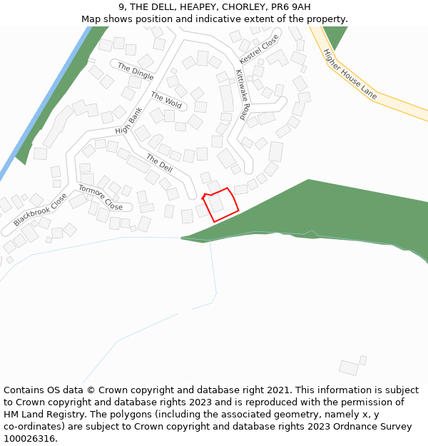 9, THE DELL, HEAPEY, CHORLEY, PR6 9AH: Location map and indicative extent of plot