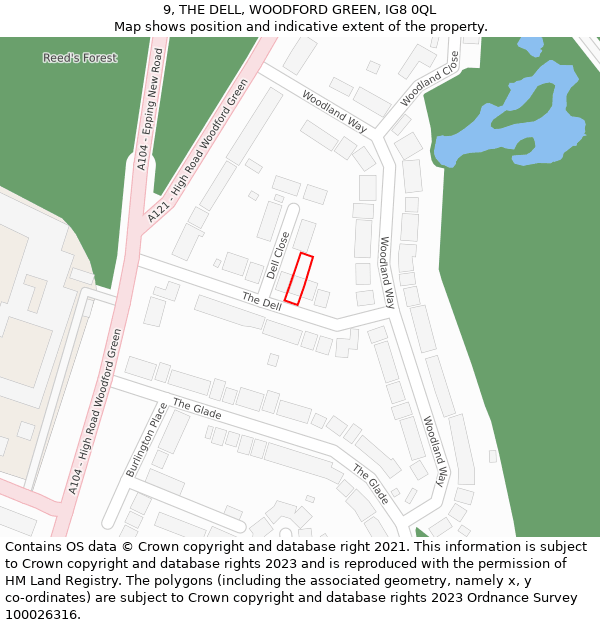 9, THE DELL, WOODFORD GREEN, IG8 0QL: Location map and indicative extent of plot