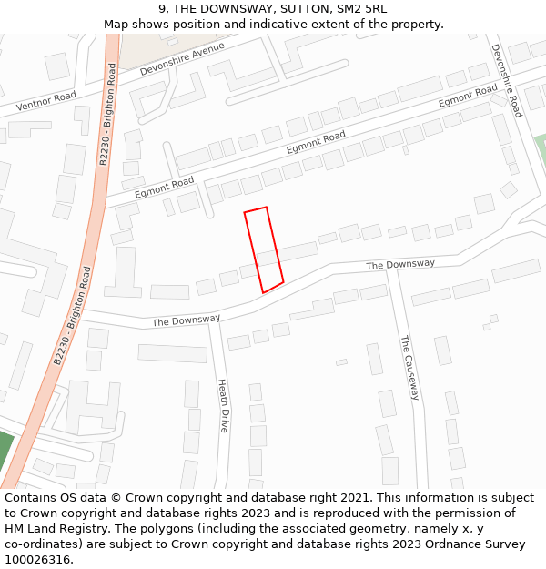 9, THE DOWNSWAY, SUTTON, SM2 5RL: Location map and indicative extent of plot