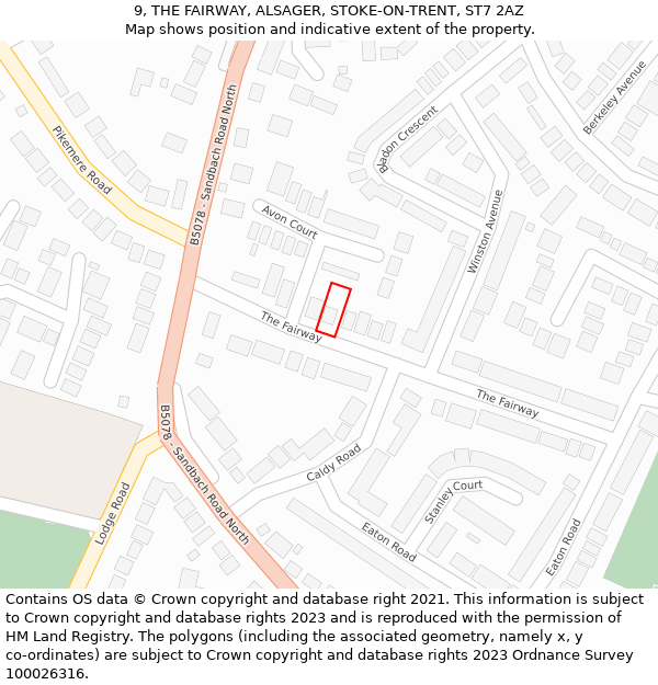9, THE FAIRWAY, ALSAGER, STOKE-ON-TRENT, ST7 2AZ: Location map and indicative extent of plot