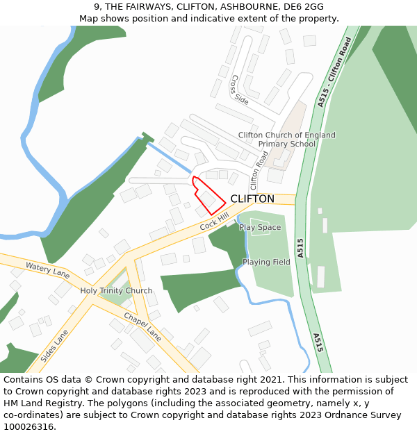 9, THE FAIRWAYS, CLIFTON, ASHBOURNE, DE6 2GG: Location map and indicative extent of plot