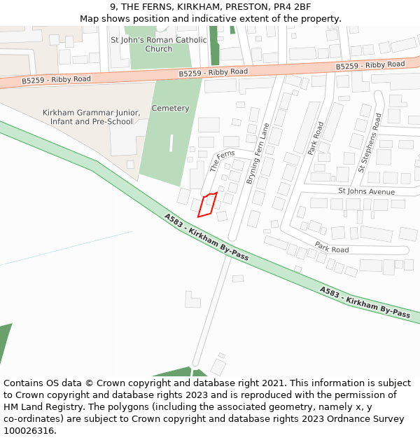 9, THE FERNS, KIRKHAM, PRESTON, PR4 2BF: Location map and indicative extent of plot