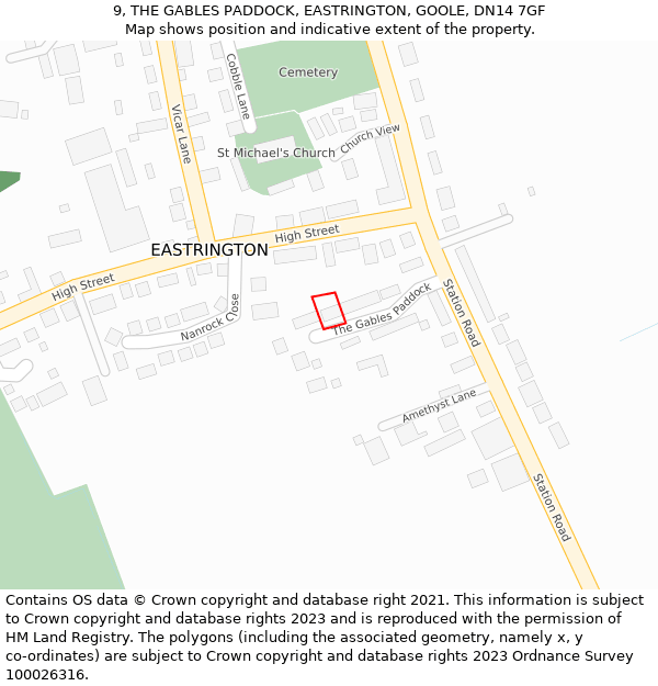 9, THE GABLES PADDOCK, EASTRINGTON, GOOLE, DN14 7GF: Location map and indicative extent of plot