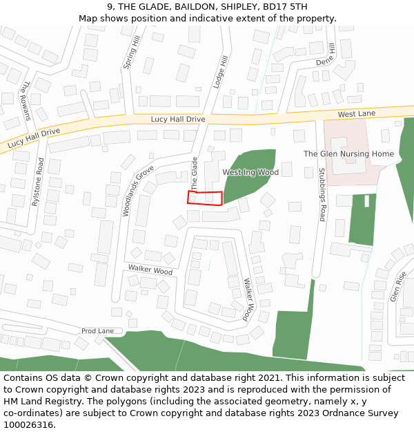 9, THE GLADE, BAILDON, SHIPLEY, BD17 5TH: Location map and indicative extent of plot