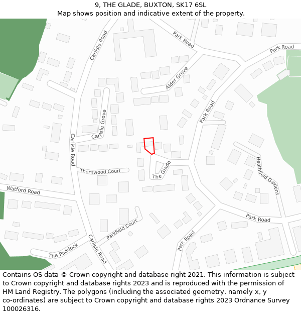 9, THE GLADE, BUXTON, SK17 6SL: Location map and indicative extent of plot