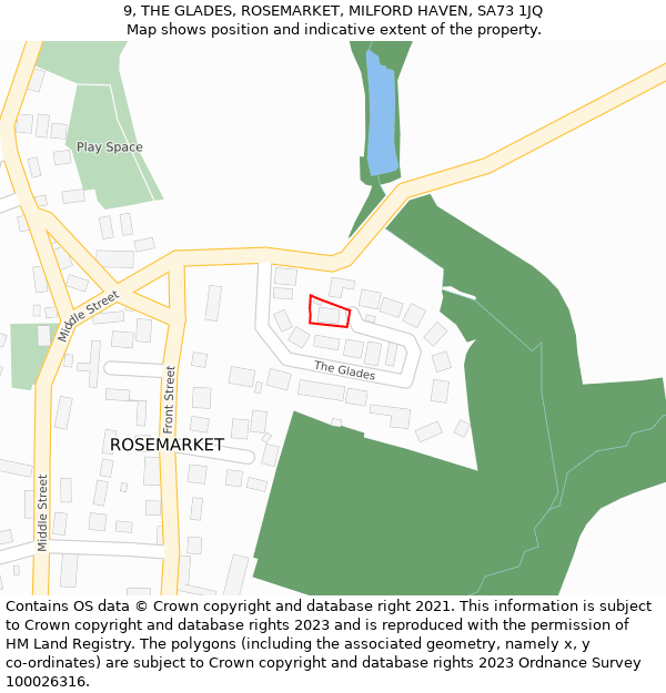 9, THE GLADES, ROSEMARKET, MILFORD HAVEN, SA73 1JQ: Location map and indicative extent of plot