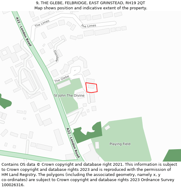 9, THE GLEBE, FELBRIDGE, EAST GRINSTEAD, RH19 2QT: Location map and indicative extent of plot