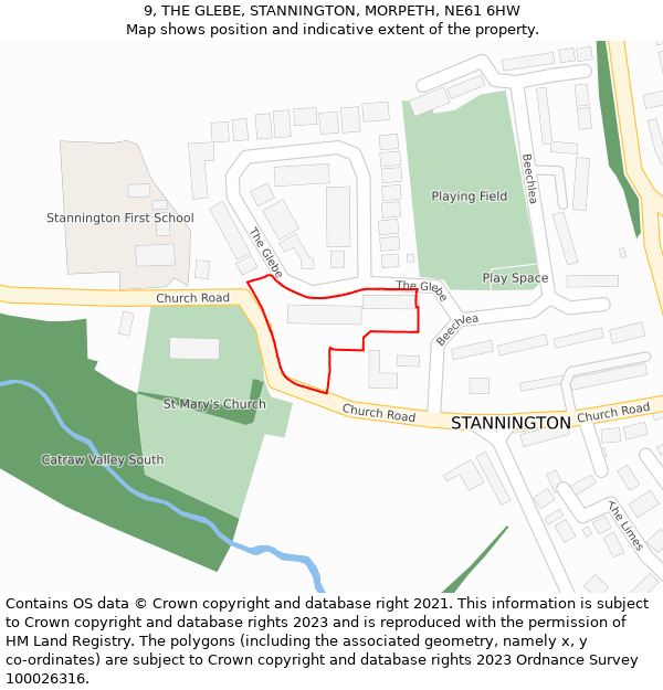 9, THE GLEBE, STANNINGTON, MORPETH, NE61 6HW: Location map and indicative extent of plot
