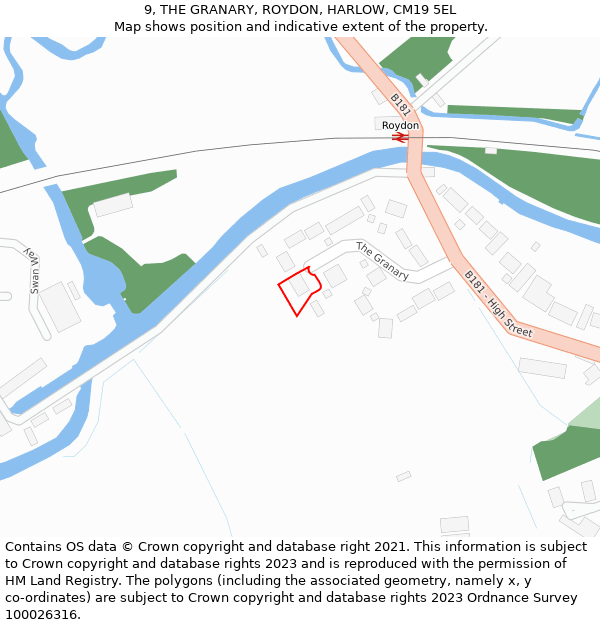 9, THE GRANARY, ROYDON, HARLOW, CM19 5EL: Location map and indicative extent of plot